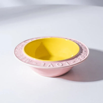 Ceramic cat bowl with iron anti-tip frame in blue colour with silicone pad