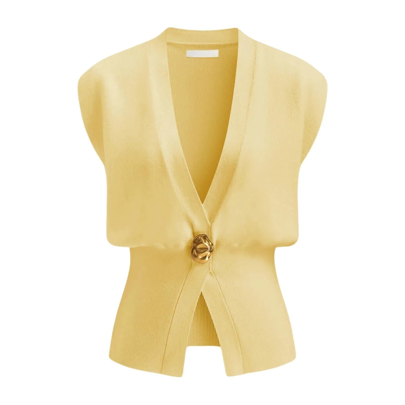 Women's loose fit V-neck button cardigan sweater in knitted polyester fabric.