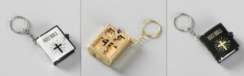 Mini Holy Bible PVC Leather Keychain with Cross Design - Durable and Faith-Inspired