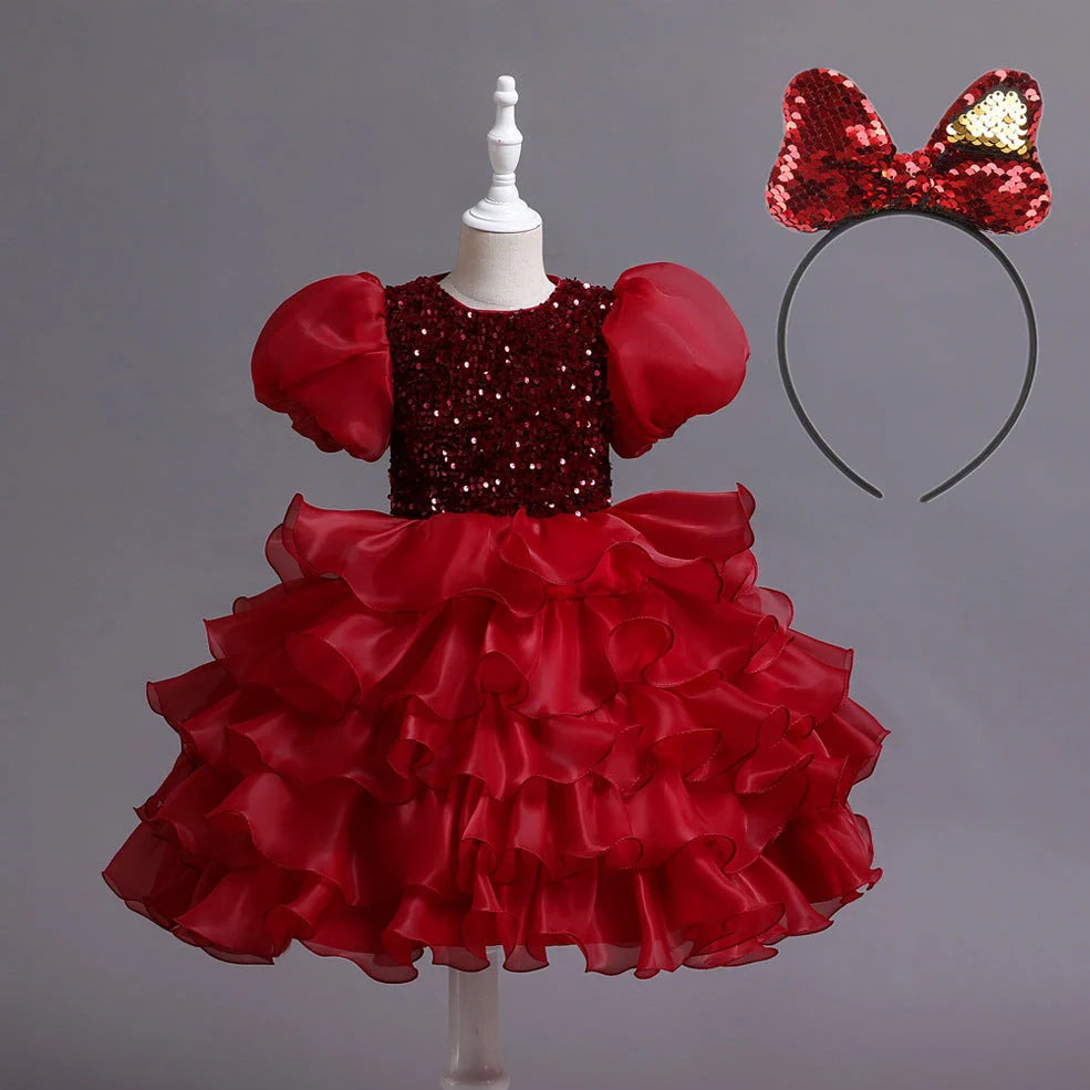 Blue sequin tutu dress with matching headband for girls birthday party, sizes 100-150cm