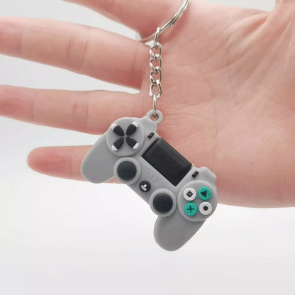 Simulation Toy Game Machine Car Keychain in blue, grey, yellow, and green