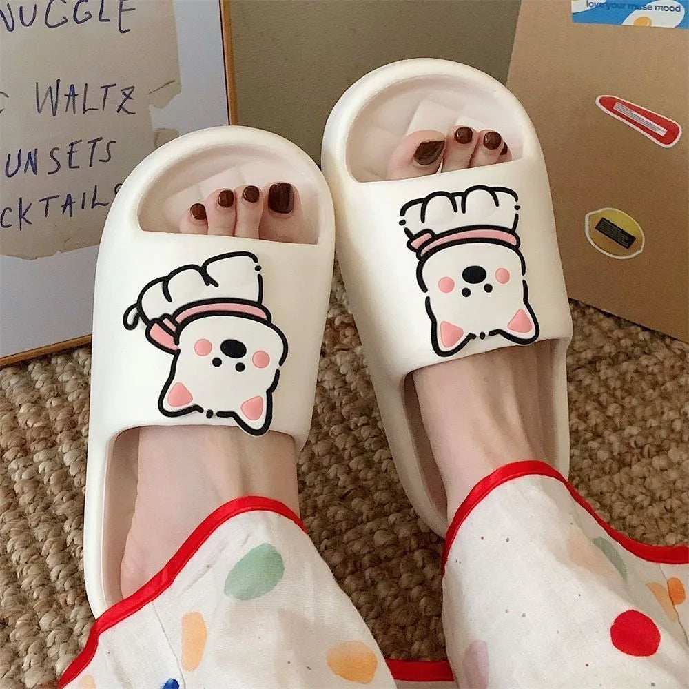 Rhombus patterned PVC slippers in cream white, a summer flip-flop with a thickening sole.