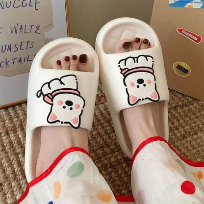 Rhombus patterned PVC slippers in cream white, a summer flip-flop with a thickening sole.