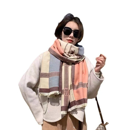 Cozy contrast color cashmere-blend scarf for women in various colors and patterns