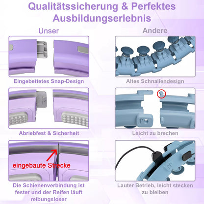 Adjustable detachable massage hula hoop in purple, pink, and blue for fitness and relaxation