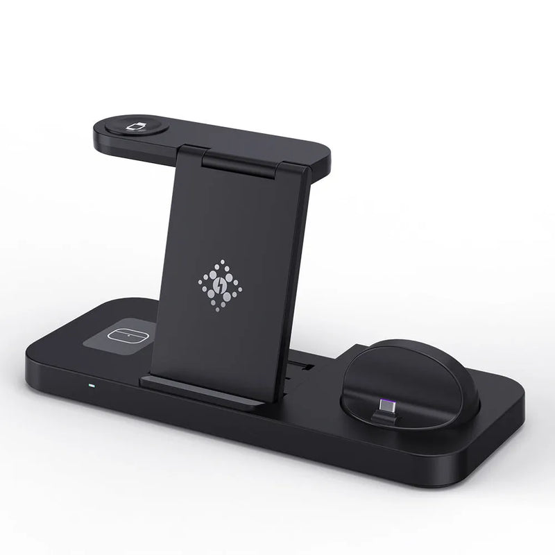 Wireless Charger B-21 for Mobile Phone, Headset, and Watch Three-in-One Simultaneous Fast Charging with Rotating Fixed Charger, Available in Apple and Samsung Style Colours