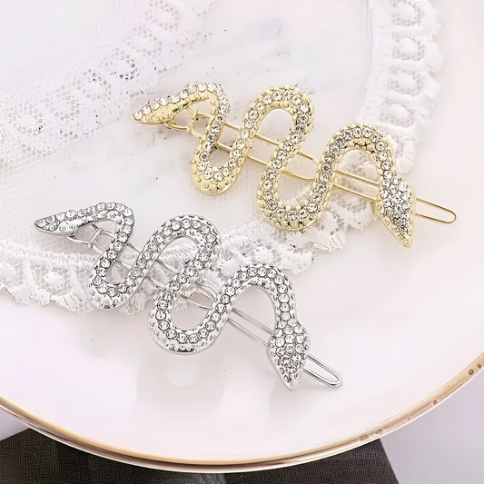 Korean vintage snake hair barrette with rhinestones in gold or silver electroplated alloy