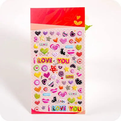 Cartoon three-dimensional bubble stickers showing colourful animal, food and pattern designs for decoration
