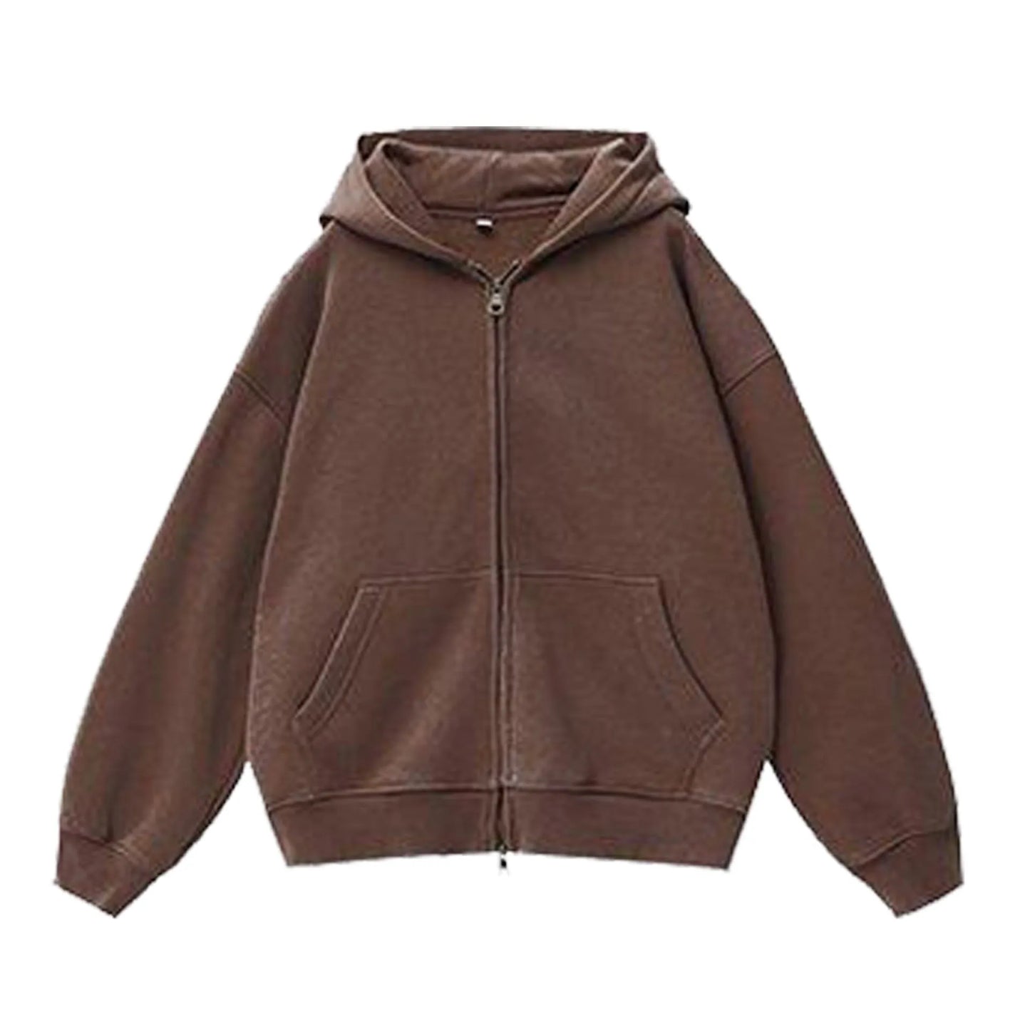 Women's fleece-lined distressed hooded cardigan sweater in loose fit with patch pockets