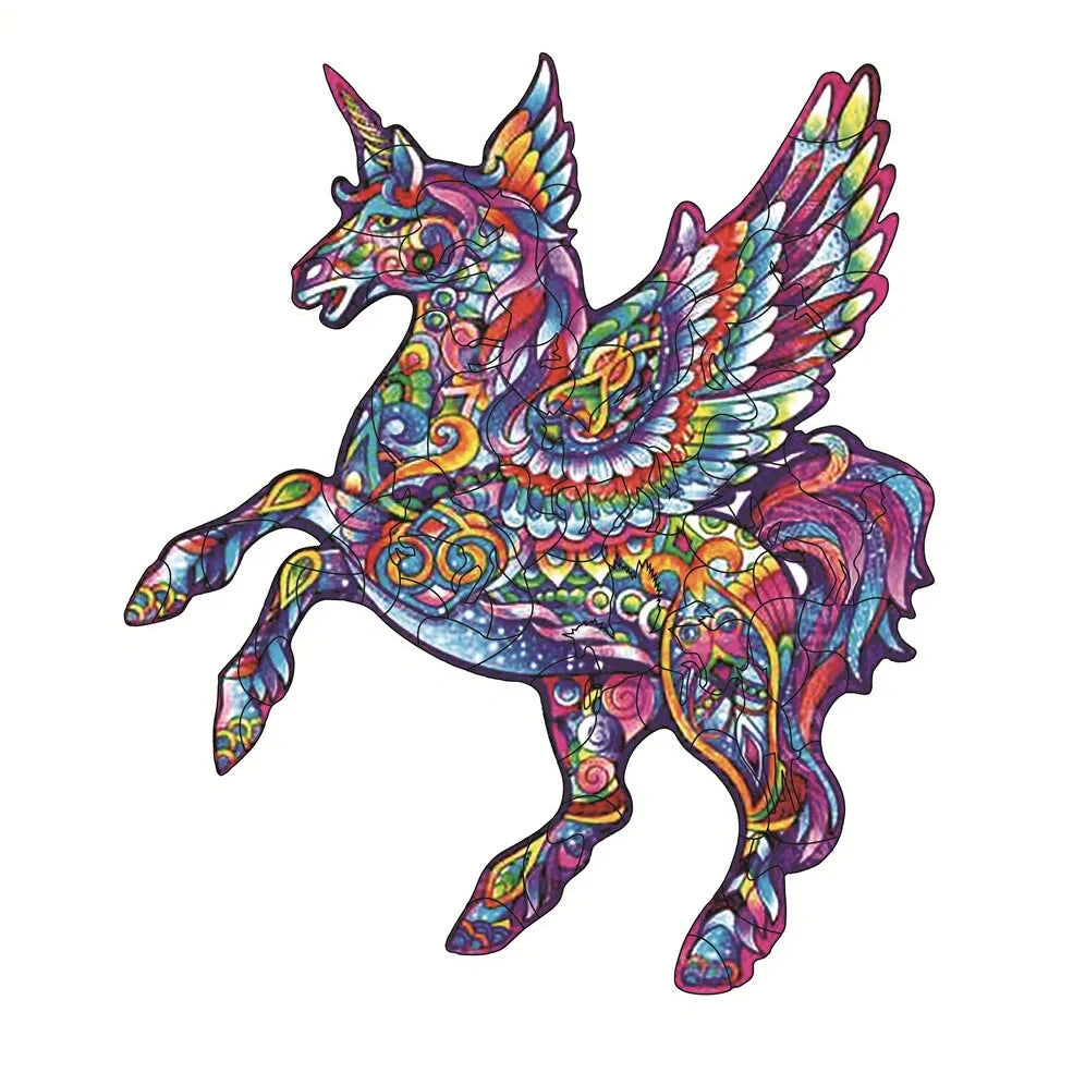 Wooden jigsaw puzzle with colourful elephant and turtle shaped pieces in A3, A4, A5 sizes