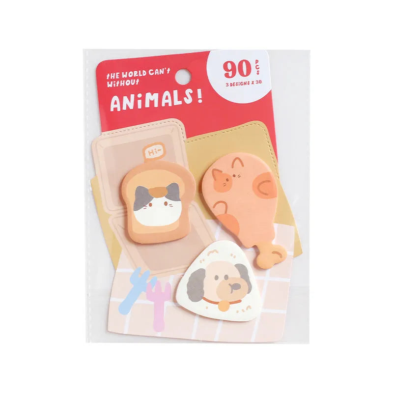 Small animal shaped sticky note set with 90 pages, showing six colourful cover options including bunnies, kittens, and otters