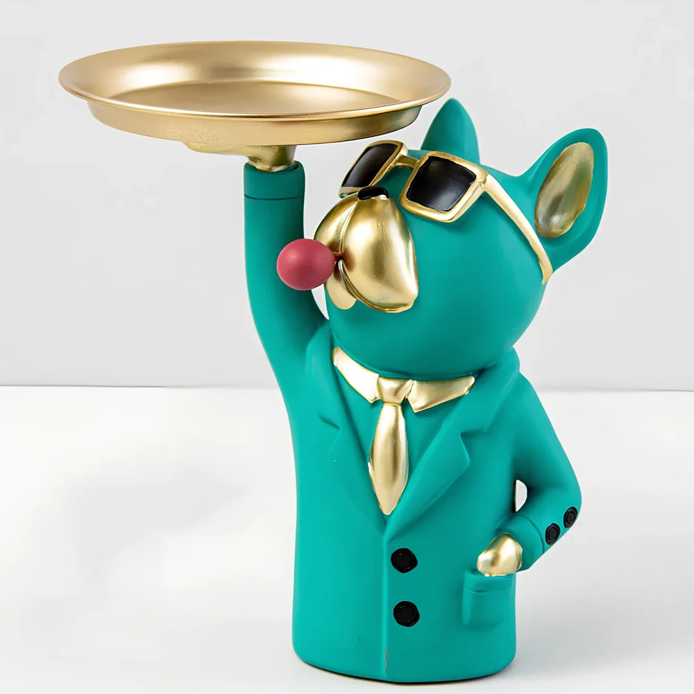 Green synthetic resin animal ornament with European styling measuring 21.5cm wide on wooden surface