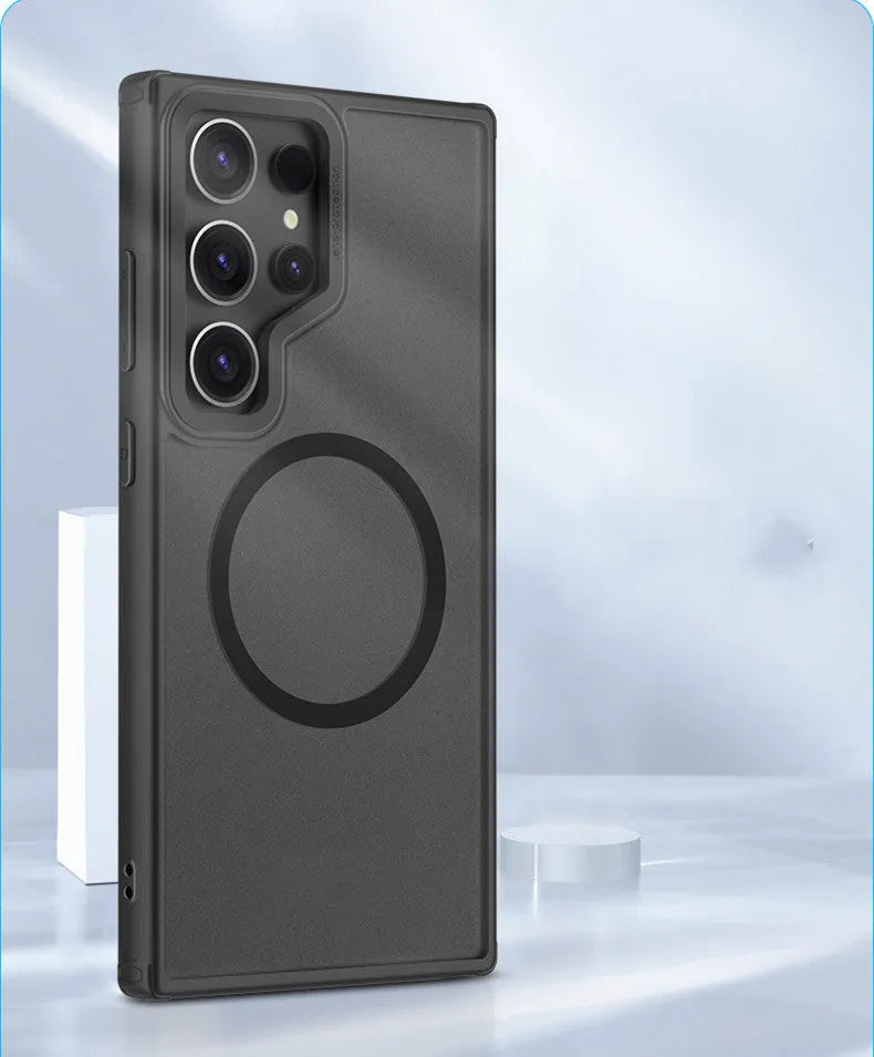 Samsung S24 armor matte protective cover in black, TPU PC anti-fall case with magnetic suction