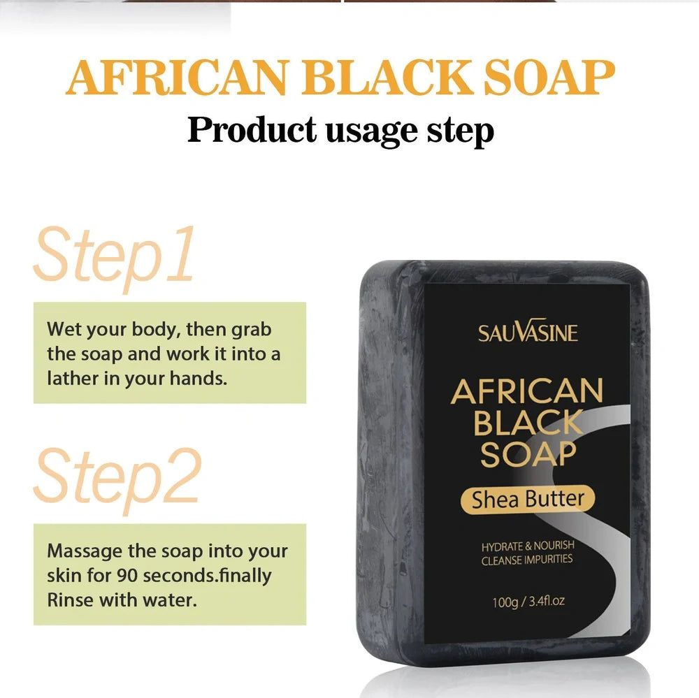 100g African Black Soap bar with deep cleansing and anti-mite properties