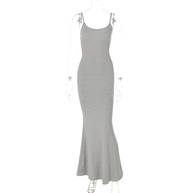 Women's slim bodycon spaghetti strap long dress in various colors