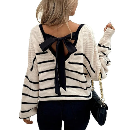 Women's loose striped pullover top in apricot CR89031, contrast colour, sizes S to XXL