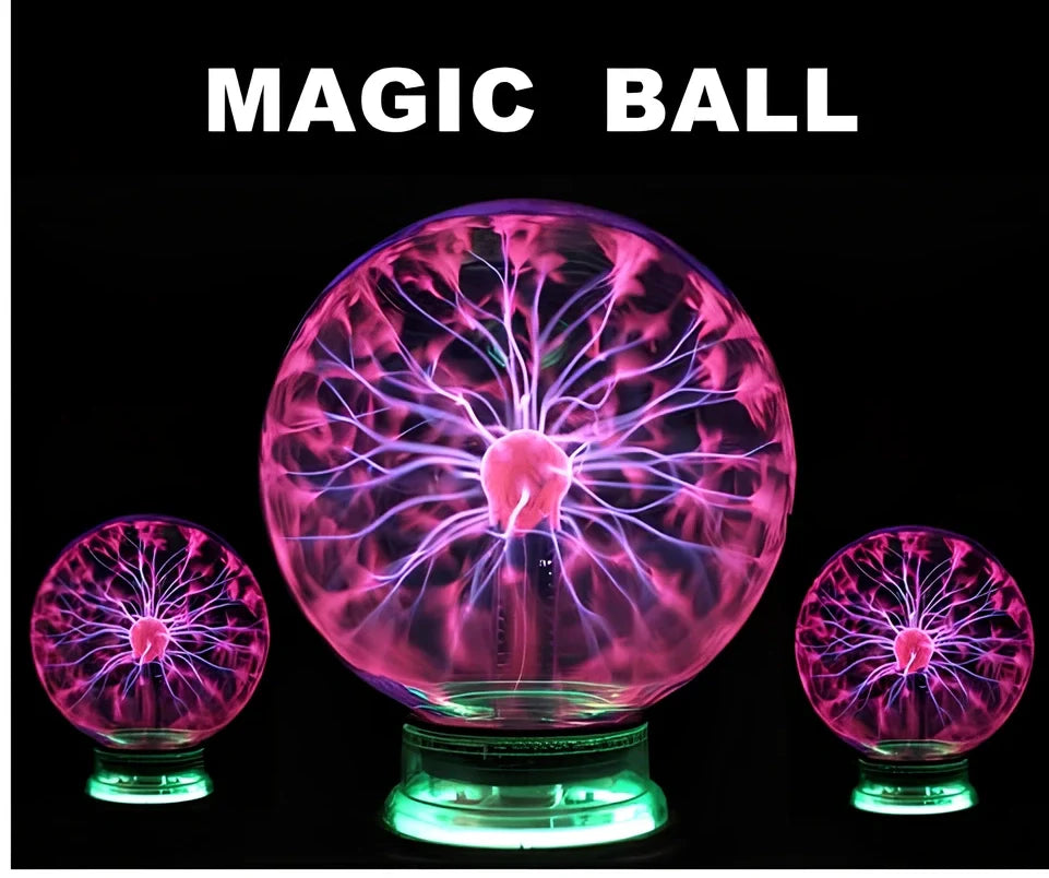 Plasma lightning ball with colourful electrostatic patterns inside 6-inch glass sphere responding to touch