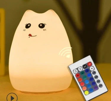 Adorable cat design LED night light for children with color-changing feature