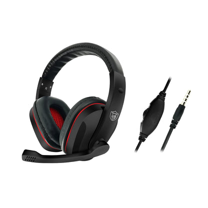 Black wired gaming headset with 40mm speakers and 1.2m cable featuring 6.3mm straight plug