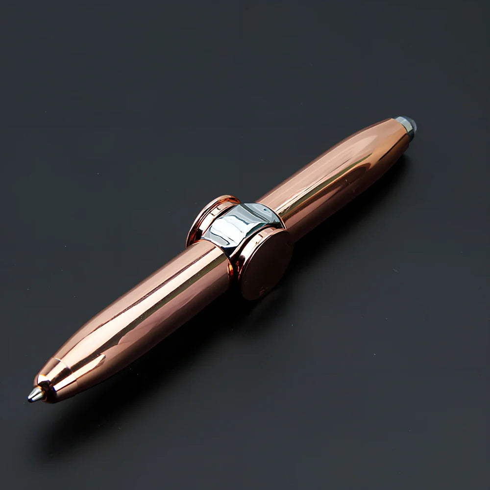 Multifunctional decompression gyro ballpoint pen showing 10.3cm length and spinning mechanism