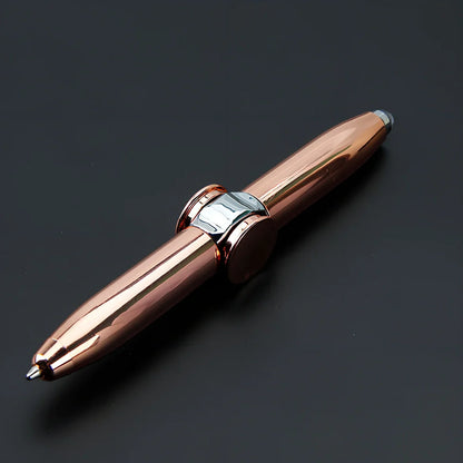 Multifunctional decompression gyro ballpoint pen showing 10.3cm length and spinning mechanism