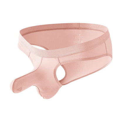 Men's low waist briefs in ice silk fabric, showing knitted weave and low waist design, available in black, gray, light green, pink, purplish blue.