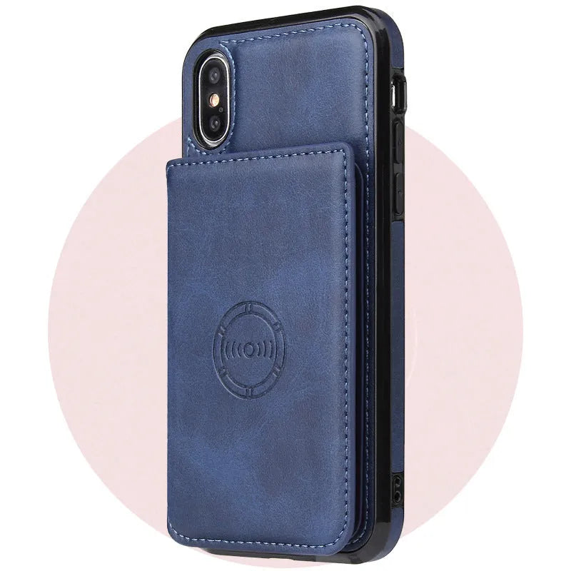 Card wallet leather case for iPhone 11 in solid colour, showing back slot for 3 cards