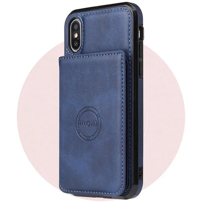 Card wallet leather case for iPhone 11 in solid colour, showing back slot for 3 cards