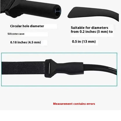 Black adjustable glasses cord strap with silicone earpiece tips shown in adult and children's styles