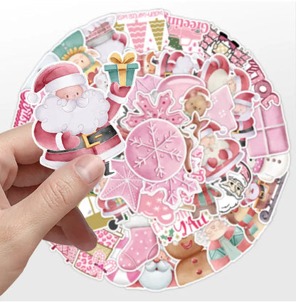 Pack of 50 cute Christmas decoration waterproof vinyl stickers for car, phone, laptop.