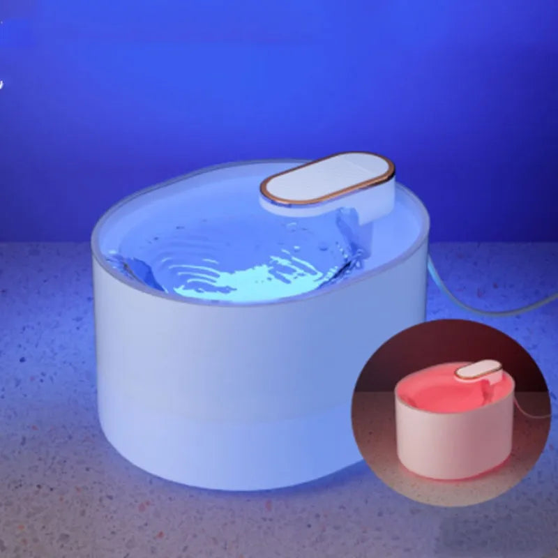 Automatic pet water fountain with USB power cable, mute water flow feature for cats and dogs