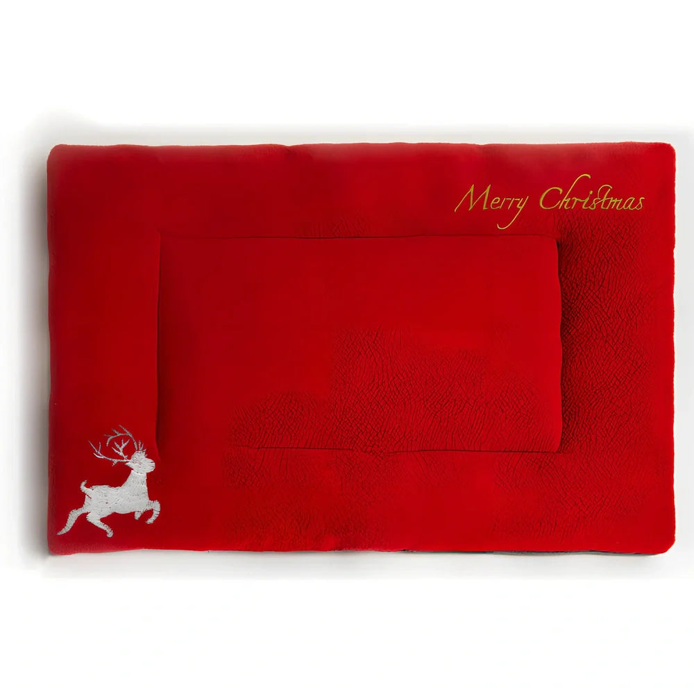 Red Christmas pet mat with super soft cloth material for dogs and cats in four sizes