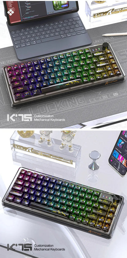 Attack Shark K75 RGB wireless mechanical keyboard with transparent PC casing and hot-swap switches