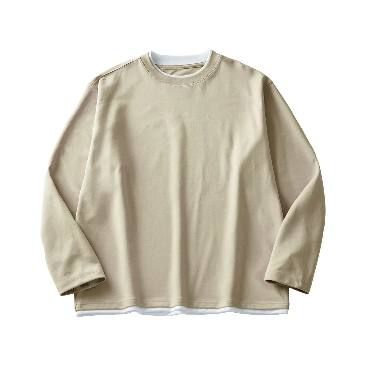 Men's loose fit long-sleeved cotton blend t-shirt in solid colour on hanger