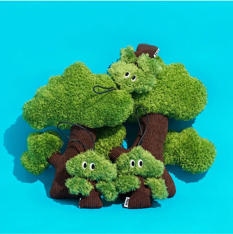 Pine tree-shaped fabric cat toy bag pendant with a hanging loop.
