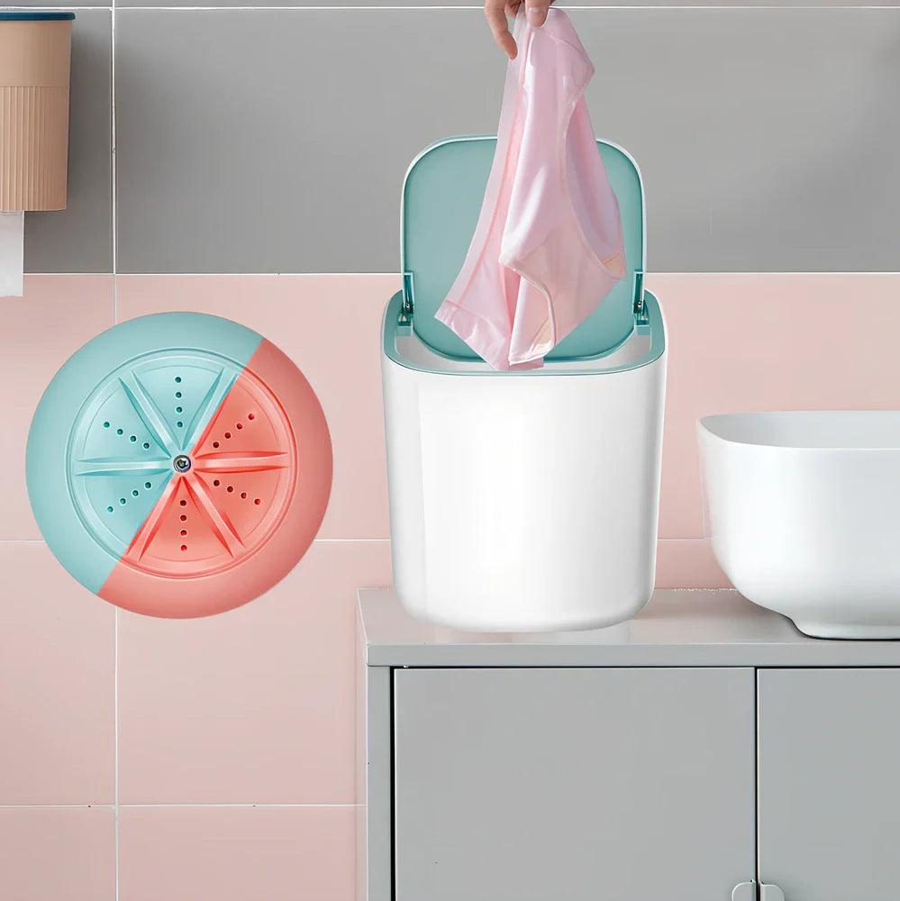 Mini turbo table washing machine in macaron blue with 17cm dimensions for washing underwear and socks