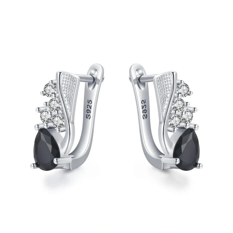 Elegant black drop-shaped rhinestone earrings for women, perfect for adding sparkle to any outfit.