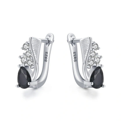 Elegant black drop-shaped rhinestone earrings for women, perfect for adding sparkle to any outfit.