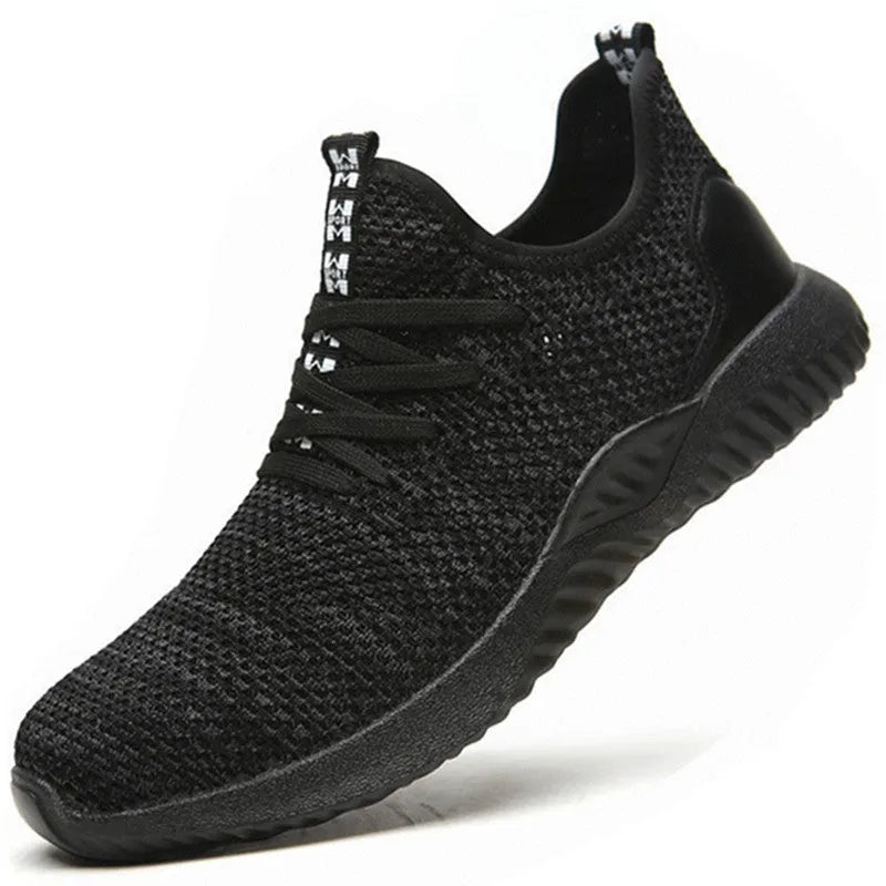 Steel toe cap safety shoes in black with EVA sole for shock absorption and anti-static features