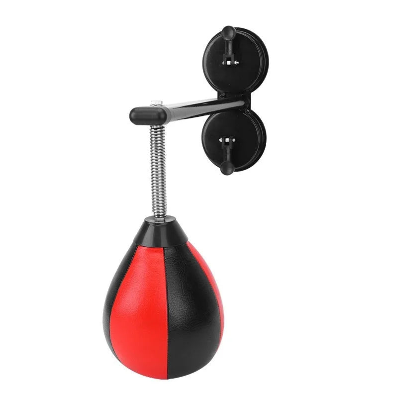 Pear-shaped inflatable boxing ball with double suction cups mounted on door