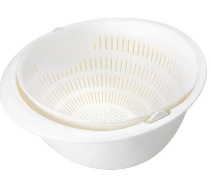 Double-dish sink drain basket with 30cm upper tier and 25cm lower tier in apricot colour