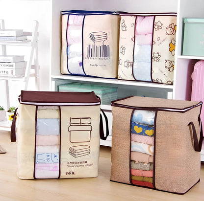 Non-woven fabric under-bed storage organiser showing 45.55×29×51cm dimensions and folding design