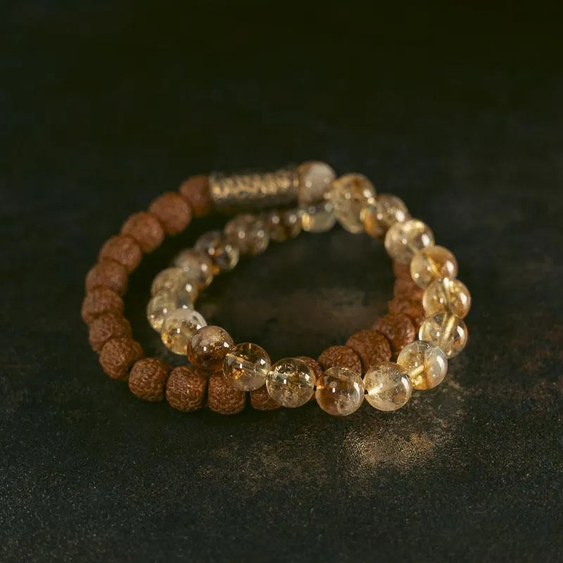 Children's personalised LCD bracelet in natural citrine colour with double circle retro design