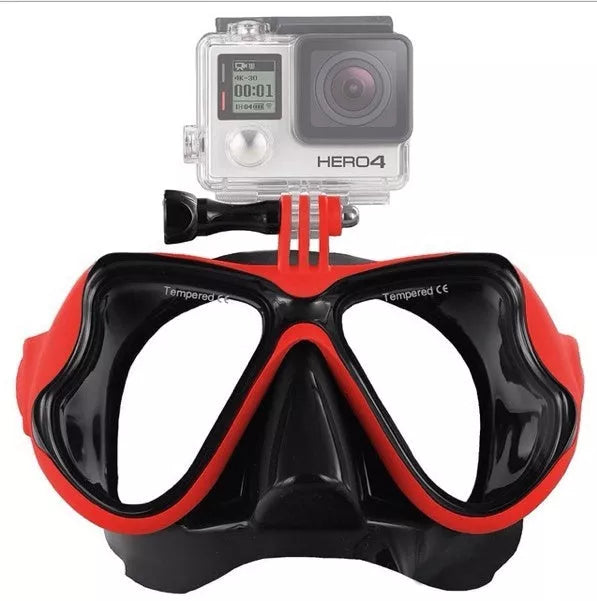 Sports DV diving glasses for GoPro and other action cameras in yellow, red, blue, and black