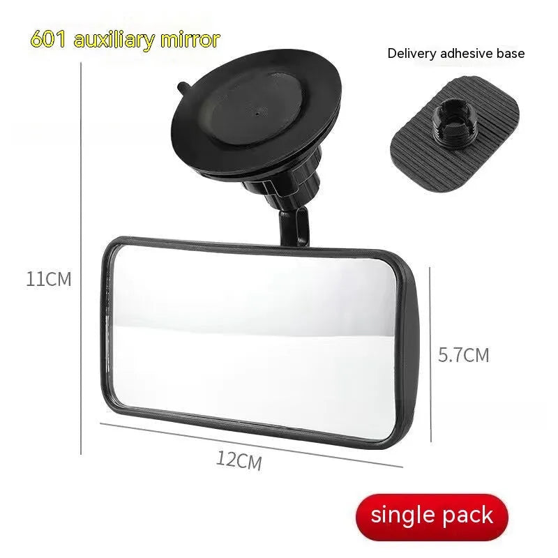 Black 360-degree rotation car rearview mirror with ABS glass and sucker mount