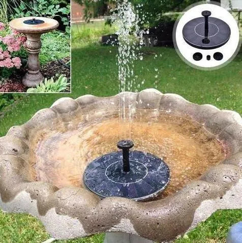 Black solar floating fountain pump with 4 nozzle heads for garden ponds and birdbaths