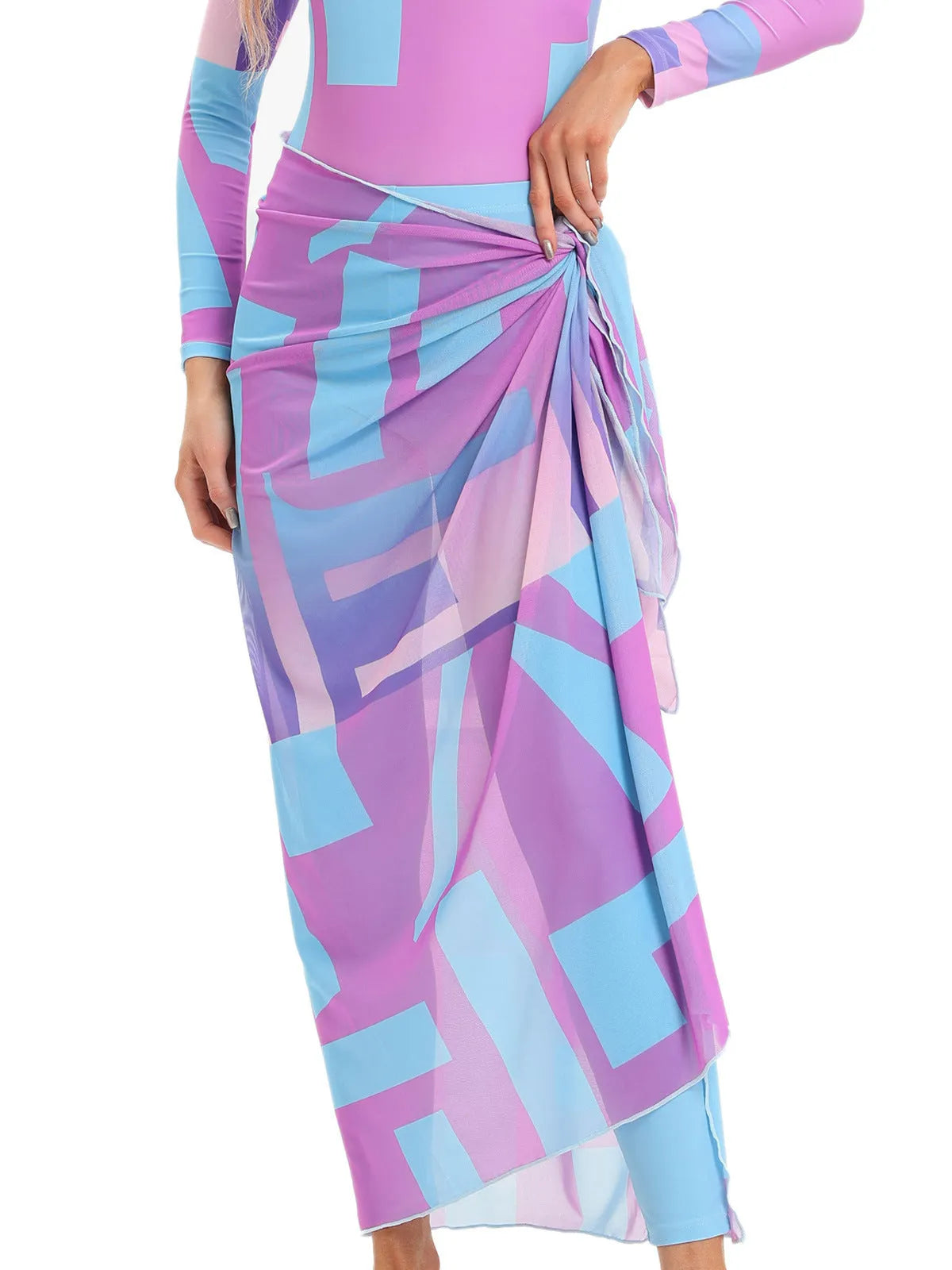 Conservative Muslim women's swimwear three-piece set with apron in polyester fabric