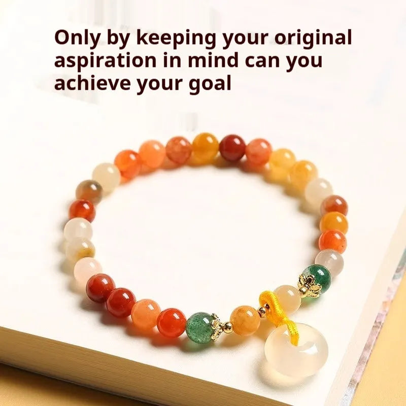 Natural Jinsi Jade and Red Agate bracelet with 6mm peace clasp beads and safety buckle clasp