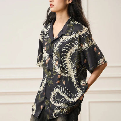 Original designer short sleeve Cuban collar shirt with floral pattern, loose fit, and acetate fibre fabric for summer wear.
