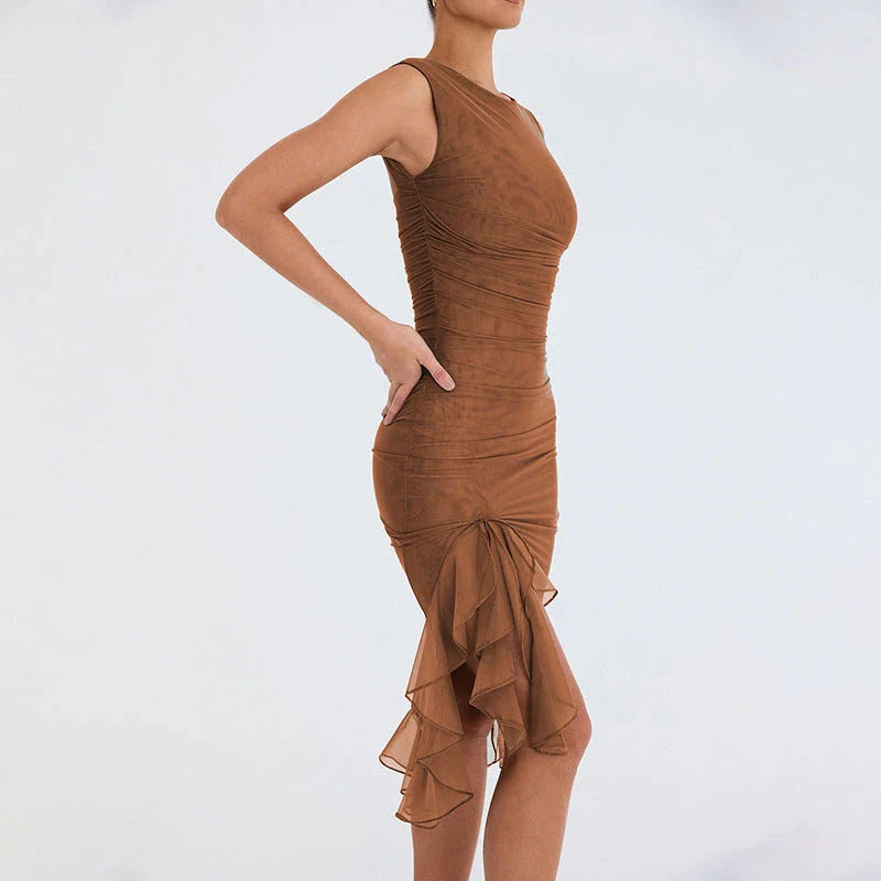 Slim, sleeveless mini dress in various colors, perfect for summer parties and clubs
